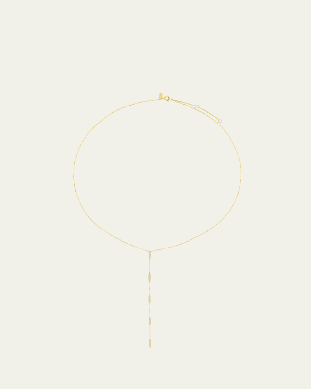14K Yellow Gold Pave Diamond On Point Lariat Necklace